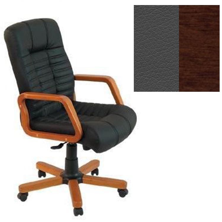 Кресло Юнитекс Атлант HW экокожа премиум темно-серая CN1118/дерево-орех гамильтон