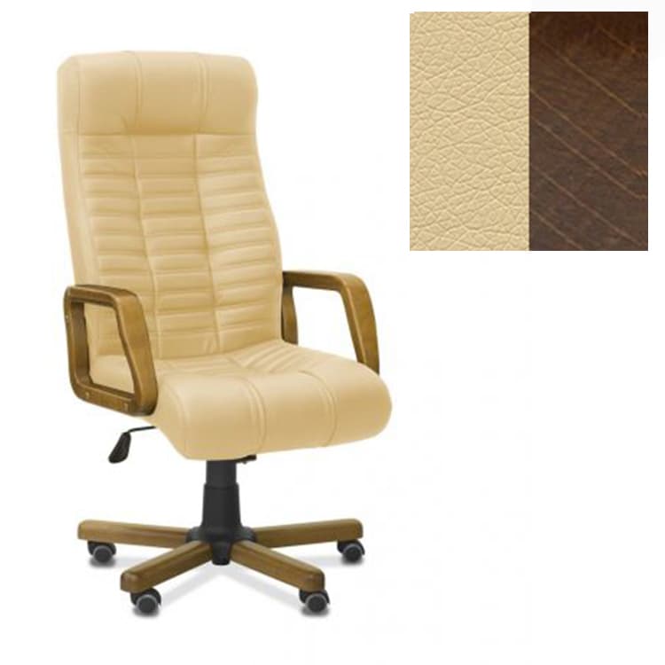 Кресло Юнитекс Атлант W для руководителя экокожа премиум бежевая CN1123/дерево-орех