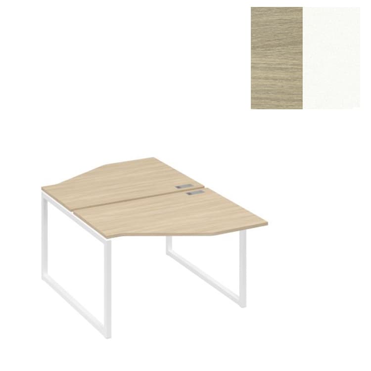 Станция каркас Юнитекс А4 QUATTRO столы (2х120) эргономичные Техно А4 Б4 186 ДК (120x184x75) дуб скандинавский/металлокаркас белый