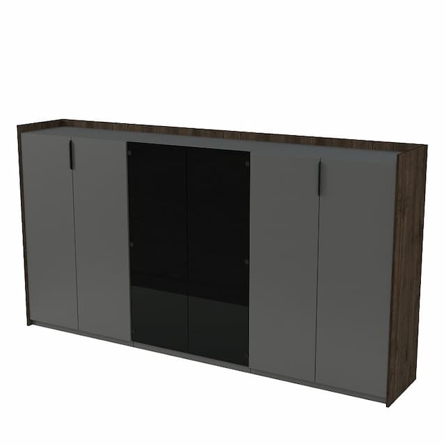 Шкаф средний со стеклом трехсоставный Алсав MAGNETIC 15ШТС.1405 (2636х460х1400) брауни/graphit