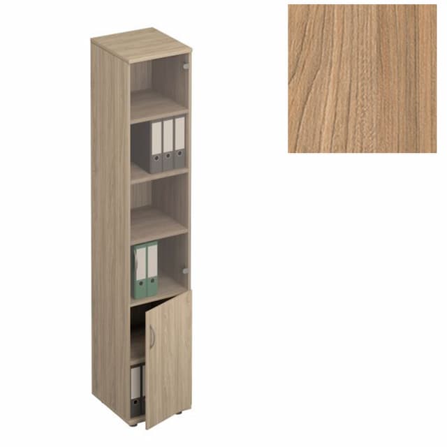 Шкаф для документов узкий со стеклом Юнитекс Формула (41x45x219) ФР 381 ВЗ вяз светлый