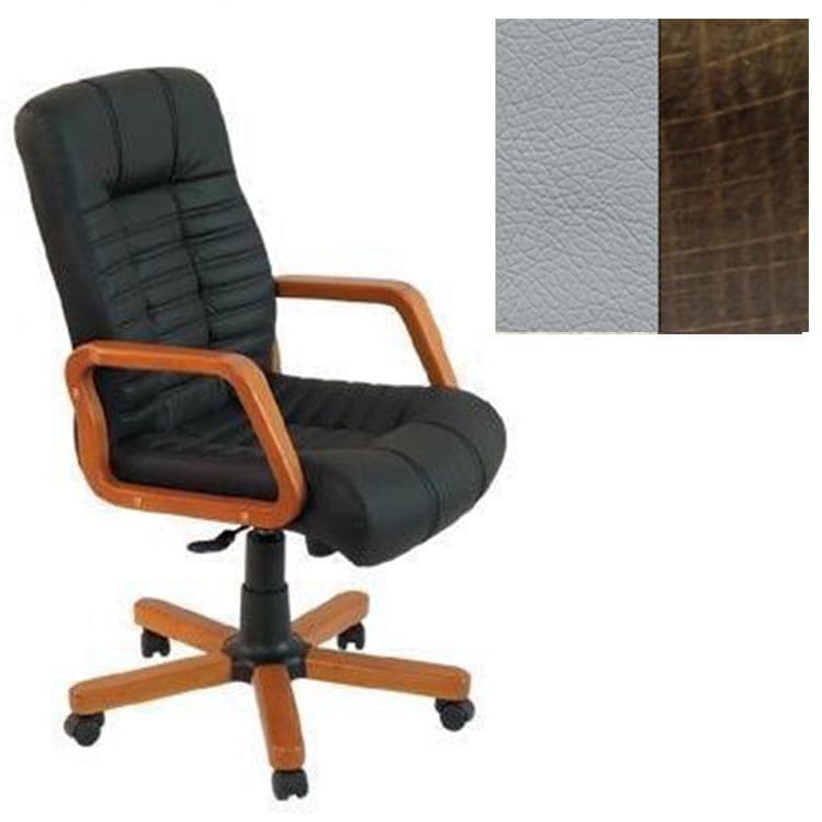 Кресло Юнитекс Атлант HW экокожа премиум светло-серая CN1132/дерево-тёмный орех аида