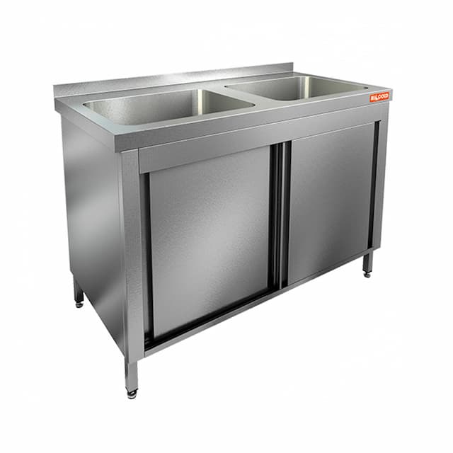 Стол нержавеющий закрытый купе с моечными ваннами Hicold НСЗК2М-13/6Б